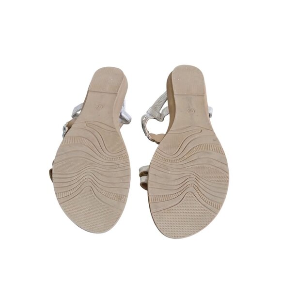 Open Toe Crystal with Rhinestone Beaded Bohemian Sandals Silver Size 40 (9.5) - Picture 9 of 9